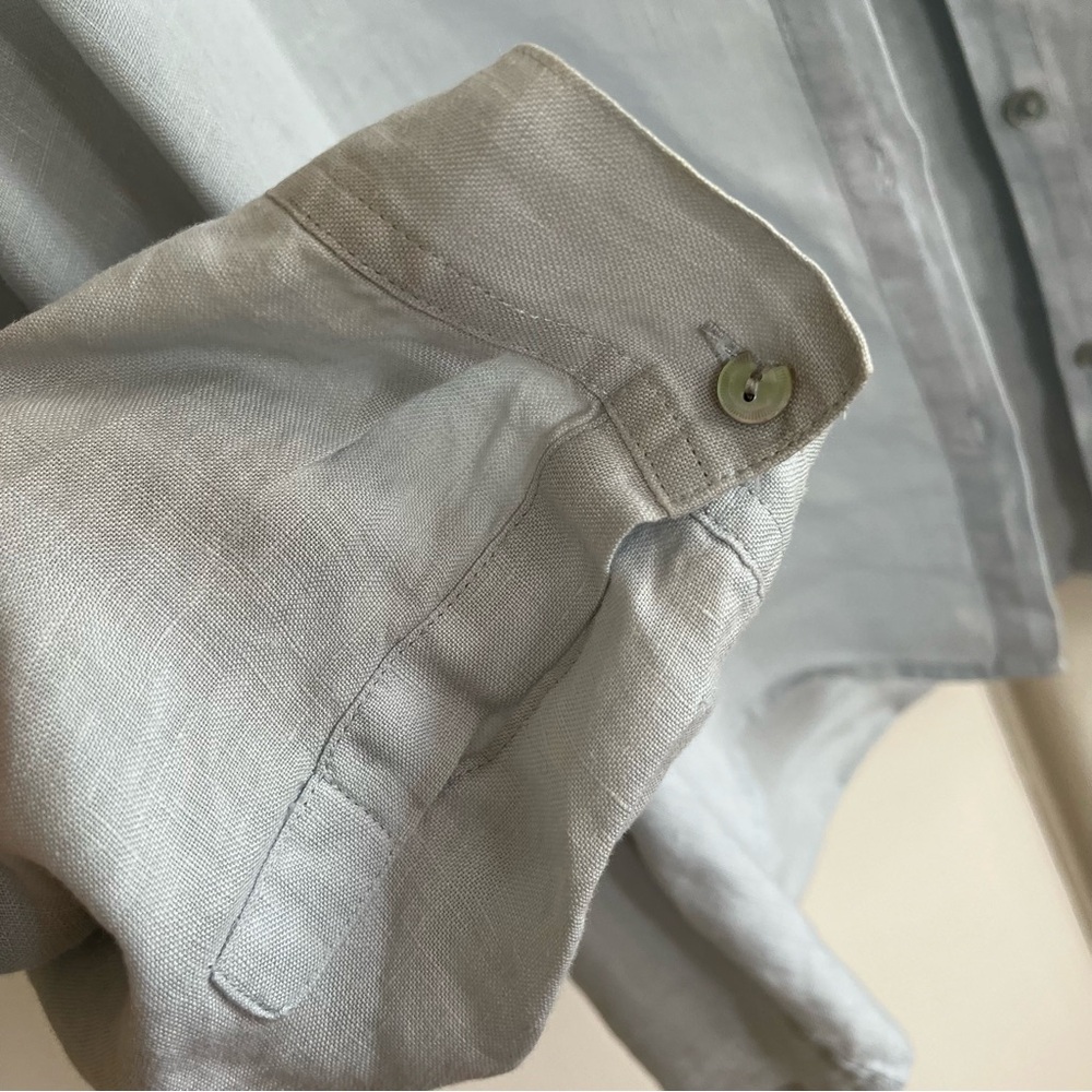 Eileen Fisher Light Blue Linen Button-Down Shirt - Picture 4 of 9
